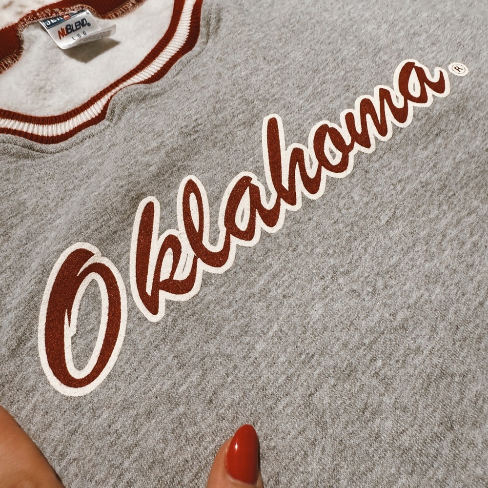 Jerzees Gray and Red Crew Neck Sweater